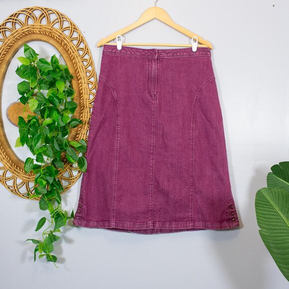 Vtg Dopamine Western Berry Denim A-Line Skirt Brass Hem Detail 14W | True Spring - Picture 1 of 7